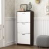 Modern Freestanding Shoe Storage Cabinet With 3 Flip Drawers - White / Walnut - Image 6