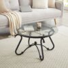 2 Piece Tempered Glass Surface Coffee Table Set, Decor Coffee Table Round End Side Table With Sturdy Construction For Living Room (Rustic) - Black - Image 8
