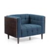 Contemporary Club Chair With Button Tufted Waffle Stitch - Navy Blue - Image 3
