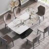 Modern Artificial Stone Pandora White Curved Metal Leg Dining Table, 6 People - Antique White - Image 2