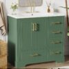 Traditional Bathroom Vanity With Resin Sink Combo Set, Bathroom Cabinet With Two Doors And Four Drawers - Green - Image 6