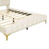 Queen Size Platform Bed With Thick, Stylish Stripe Decorated Bedboard And Elegant Leg - Beige - Image 8