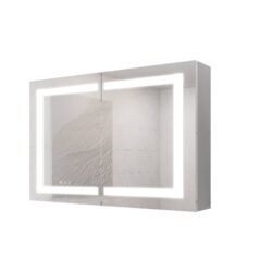 Bathroom Medicine Cabinet With Lights, LED Medicine Cabinet With Mirror, Wall Cabinet With Shelves, Double Door Lighted Medicine Cabinet With Defogger, Dimmable, Wall Mount - Silver