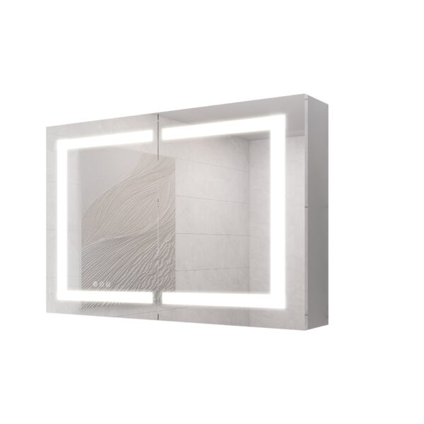 Bathroom Medicine Cabinet With Lights, LED Medicine Cabinet With Mirror, Wall Cabinet With Shelves, Double Door Lighted Medicine Cabinet With Defogger, Dimmable, Wall Mount - Silver
