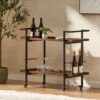 Modern Industrial Bar Cart With Shelving And Rolling Casters - Walnut - Image 7