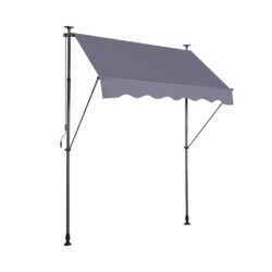 Manual Retractable Patio Awning UV Resistant Polyester Sun Shade & No Drill Installation - Gray