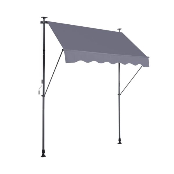 Manual Retractable Patio Awning UV Resistant Polyester Sun Shade & No Drill Installation - Gray
