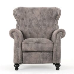 Accented Push Back Recliner Chair With Rolled Arms, Cocooning Comfort - Brown Gray