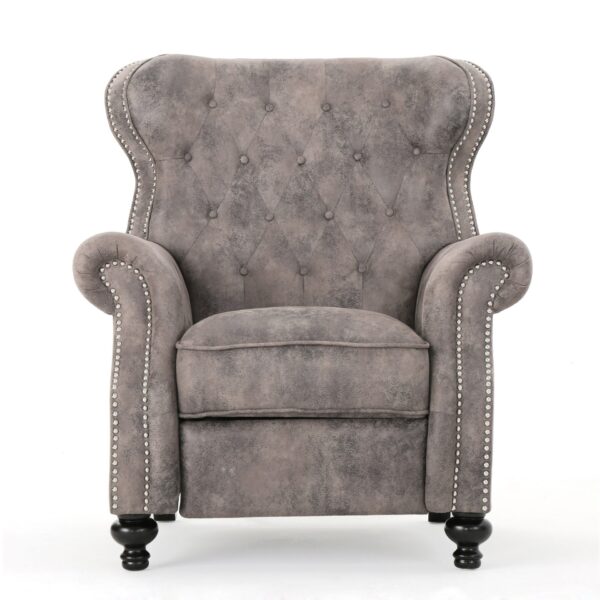 Accented Push Back Recliner Chair With Rolled Arms, Cocooning Comfort - Brown Gray