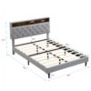 Modern Queen Size Upholstered Platform Bed Frame With Button Tufted Linen Fabric Headboard And USB Ports - Light Gray - Image 3