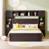 Queen Size Bed With All In One Cabinet, Shelf And Sockets - Espresso - Image 12