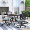 Aluminum 5 Piece Round Dining Set With 4 Swivel Rockers - Light Blue - Image 8