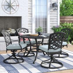 Aluminum 5 Piece Round Dining Set With 4 Swivel Rockers - Light Blue