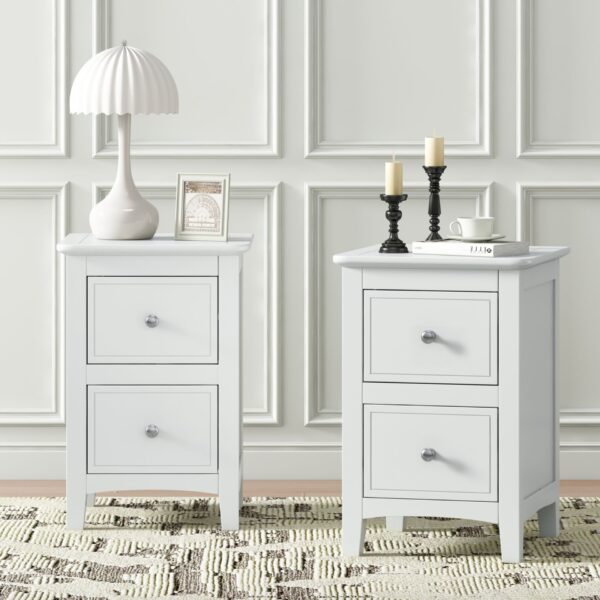 Modern Nightstand (Set of 2), Bed Side Table With 2 Drawers, End Side Table Double For Bedroom Living Room - White