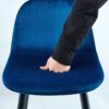 Bar Stools (Set of 2) Velvet Barstool Modern Counter Bar Height Chair With Back, Sturdy Metal Legs & Footrests, Island Stool For Kitchen Bar - Blue - Image 3