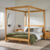 Queen Canopy Bed Frame Modern Minimalist Boho - Natural Pine - Image 4
