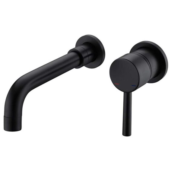 Modern Wall Mount Single Handle Bathroom Sink Faucet, Curved Spout - Matte Black Brass