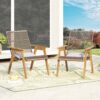 Acacia Wood Cape Woven Wicker Large Lounge Chair With Pillow For Patio, Deck, Yard, Lawn And Garden Seating Wicker (Set of 2) - Teak - Image 5