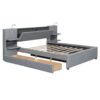 Queen Size Upholstered Platform Bed With Reading Lights, Drawers, Trundle And Shelves - Gray - Image 6