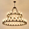 Extra Large Wagon Wheel Chandelier, 2 Tier 36 Lights (No Include) Farmhouse Industrial Round High Ceiling Pendant Light Adjustable Chain, For Dining Room, Living Room, Kitchen - Black - Image 17