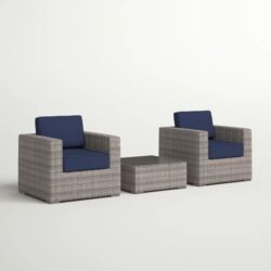 2 Person Seating Set With Cushions - Gray Mix / Navy Blue