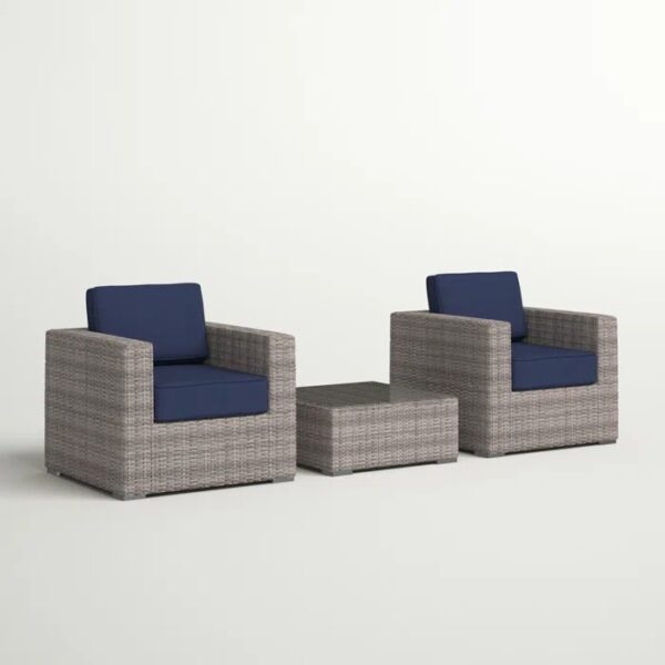 2 Person Seating Set With Cushions - Gray Mix / Navy Blue