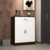 Freestanding Wooden Shoe Cabinet, 4 Tier Organizer With Drawer - White / Walnut - Image 3