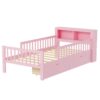 Twin Size Bed With Headboard Storage Rack, 2 Under Bed Drawers, 3 - Side Guardrails For Safety And Security - Pink - Image 9