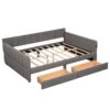 Queen Size Upholstered Platform Bed With USB And 2 Drawers, Lambswool Material - Gray - Image 12