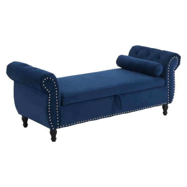Velvet Multifunctional Storage Ottoman Bench With Pillow - Navy Blue