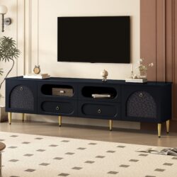 Retro TV Stand, Entertainment Center Media Console Cabinet With 6 Metal Legs, 2 Cabinets, 4 Drawers And Anti-Tip Device For Living Room, Up To 85" - Black