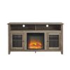 Transitional Electric Fireplace Wood And Glass TV Stand For TVs Up To 65" - Gray Wash - Image 2