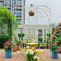 Metal Garden Arch Iron Garden Arbors Gazebo Dia High Birdcage Shape Pergola Pavilion For Wedding Ceremony - Cream White