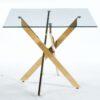 Dining Table With Cross Metal Leg And Tempered Glass, Modern Space Saving Kitchen Table For Living Room, Chrome Legs, Square Table - Golden - Image 8