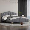 Queen Size Platform Bed With Thick, Stylish Stripe Decorated Bedboard And Elegant Leg - Gray - Image 10