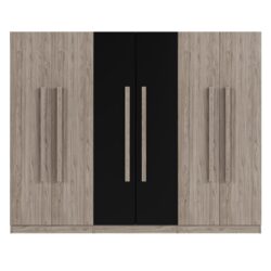 6 Doors Wardrobe Storage For Bedroom, With 2 Drawers Inside - Black / Nature
