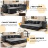 3 In 1 Pull Out Sofa Bed, Convertible Sleeper Sofa Bed, King Size Sofa Bed, Chaise Lounge, Velvet T3 Seater Sofa With Movable Ottoman, Tufted Design - Gray - Image 11