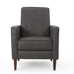 Macedonia - Mid Century Modern Button Tufted Fabric Recliner - Slate