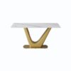 63" Modern Artificial Stone Panel V-Shaped Metal Legs, Can Accommodate 6-8 People - White / Gold - Image 4