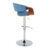 Curvo - Mid-Century Modern Adjustable Barstool With Swivel With Rounded T Footrest (Set of 2) - Chrome / Walnut / Blue - Image 4