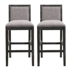 Bar Stools (Set of 2), Rubber Wood Frame, Retro Bar Chairs Suitable For Kitchen Island - Black / Gray