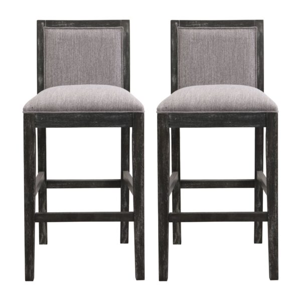 Bar Stools (Set of 2), Rubber Wood Frame, Retro Bar Chairs Suitable For Kitchen Island - Black / Gray