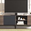 Modern TV With 3 Cabinets & Open Shelves, Color-Matching Media Console Table For Tvs Up To 80'', Entertainment Center With Drop Down Door For Living Room - Dark Brown - Image 23