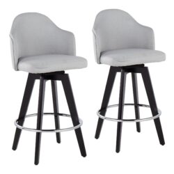 Ahoy - Contemporary Fixed Height Counter Stool Round Chrome Footrest (Set of 2) - Light Gray / Black