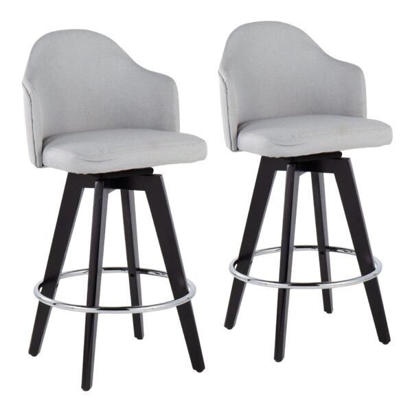 Ahoy - Contemporary Fixed Height Counter Stool Round Chrome Footrest (Set of 2) - Light Gray / Black
