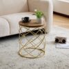 Contemporary Golden Side Table With Top And Metal Frame - Natural / Gold - Image 5