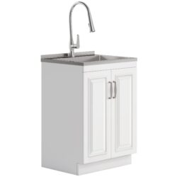 Darwin - Deluxe Laundry Cabinet With Pull-Out Faucet And Stainless Steel Sink - White