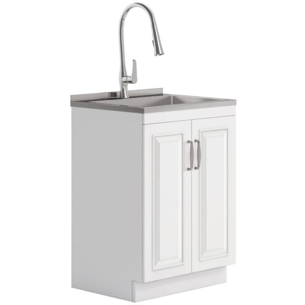 Darwin - Deluxe Laundry Cabinet With Pull-Out Faucet And Stainless Steel Sink - White