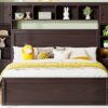 Queen Size Bed With All In One Cabinet, Shelf And Sockets - Espresso - Image 17