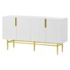 Modern Elegant 4 Door Sideboard Gold Metal Handle Buffet Cabinet For Dining Room, Living Room, Bedroom, Hallway - White - Image 9